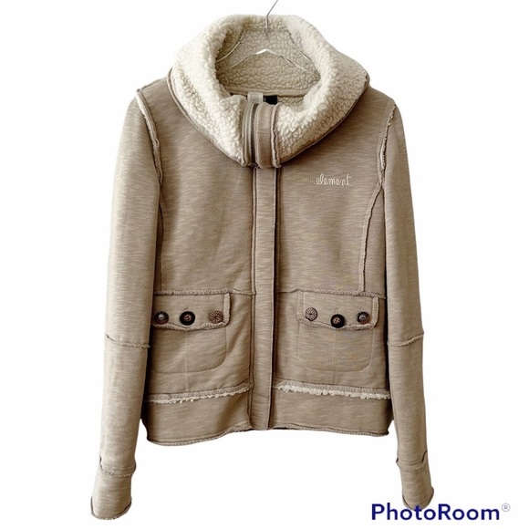 Element Tan Zip Front Jacket with Faux Sherpa Lining and Collar Size Small - Picture 3 of 16
